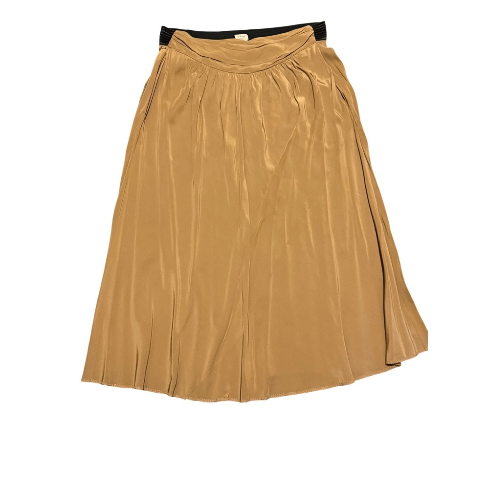 Wilfred Aritzia Silk Midi Skirt Camel Tan‎ Elastic Waist Pockets Womens Small